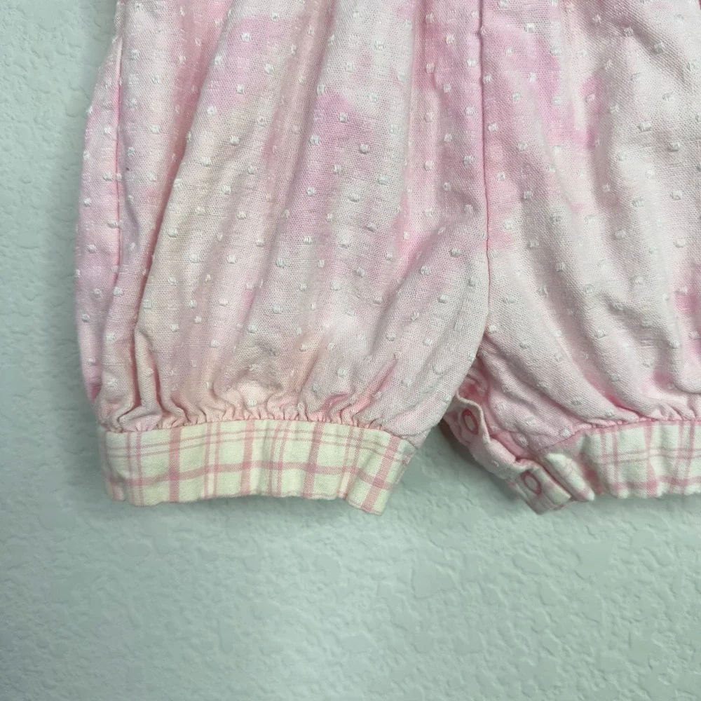 OshKosh B'Gosh Overall Shorts Girls 18M Pink Plaid Boucle VTG Made in USA Romper